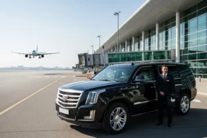 Luxury SUV at Buffalo Airport with "Toronto to Buffalo Airport Limo" sign