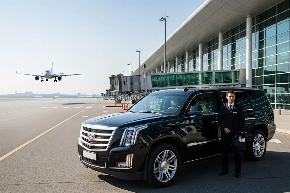 Luxury SUV at Buffalo Airport with "Toronto to Buffalo Airport Limo" sign